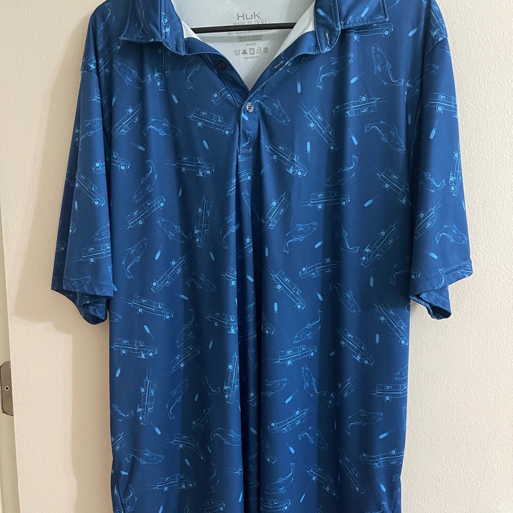 Huk Men's Blue Graphic Polo XXL
